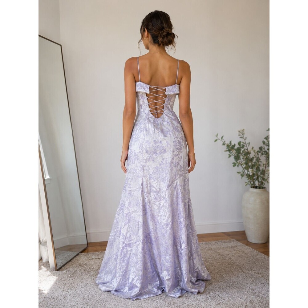 Vintage Y2K Lace Up Back Purple Metallic Formal Wedding Prom Mermaid Dress 13/14